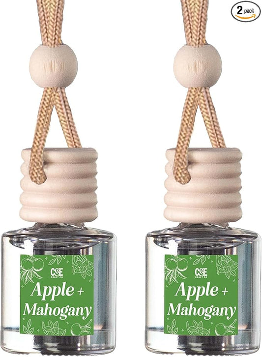C&E Craft Co Hanging Car Air Freshener Diffuser 2 Pack, Long Lasting Fragrance Oil Car Freshener, Glass Bottle Auto Air Freshener, Made in USA (Apple + Mahogany)