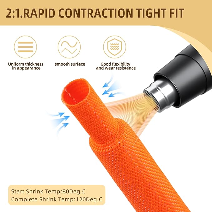 2:1Heat Shrink Braided Cable Sleeve,19.89FT 25mm（63/64″） Orange Wire Wrap Sheath Protection Insulated Flame-Retardant Wire Wrapping Protector and Organizer.
