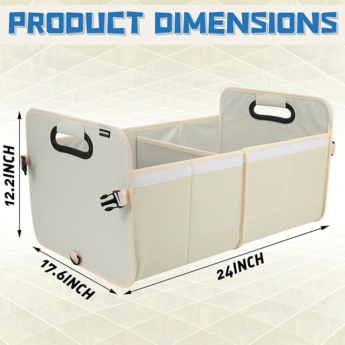 Car Trunk Organizer With Soft Cover and Storage Bin Essentials Collapsible Organization Accessories for SUV/Sedan Beige