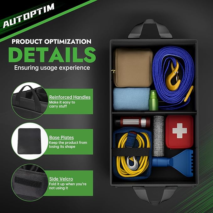 Car Trunk Organizer - 60L Collapsible Car Organizer with Non Slip Bottom for Groceries, Trunk Storage with Base Panel for SUV Sedan Van, 2 Compartments (Black, Medium)