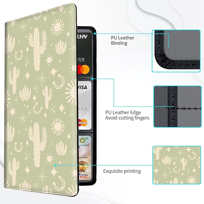 Car Registration and Insurance Card Holder, Vehicle License Documents Glove Box Compartment Organizer Wallet, ID Card Holder for Car Essentials Automobile, Western Boho Cactus