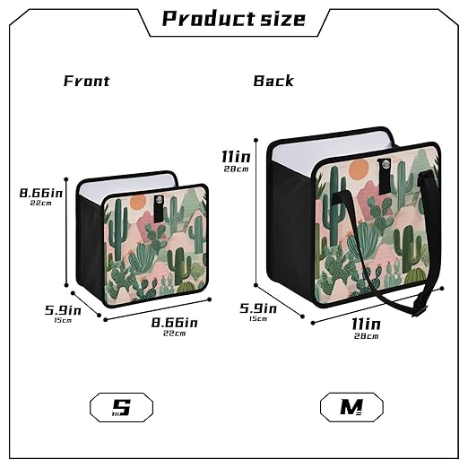 Car Trash Can Organizer Bin with Adjustable Strap for Back Front Seat Console Waterproof Leakproof Collapsible Portable 11 Inch Boho Cacti Mountains and Sun