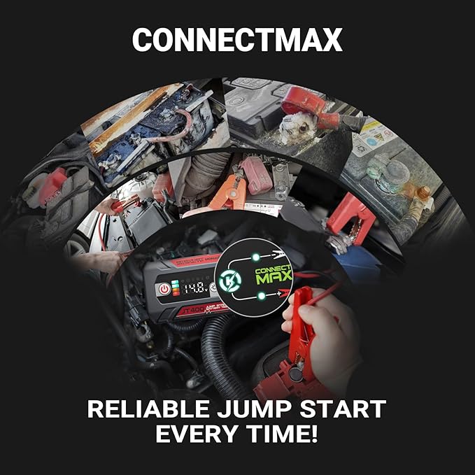 LOKITHOR JT400 2500A Portable Jump Starter with Battery Tester, 12V Car Battery Jump Starter for Up to 8.5L Gas or 6.5L Diesel Engines, 100–2000 CCA Automotive Battery Load Tester