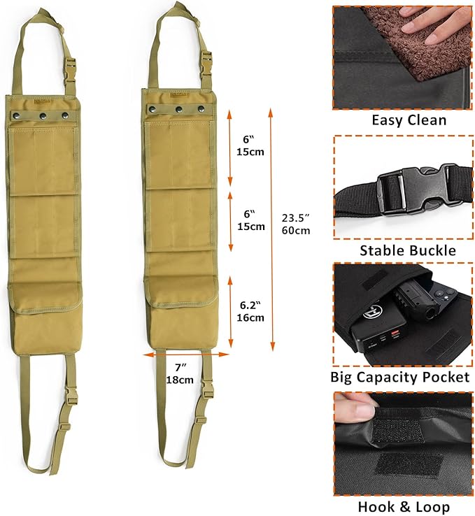 DEYACE 2PCS Automotive Gun Racks, Truck Front Seat Gun Organizer for Hunting Accessories, Gun Holder for Truck with Storage Pockets
