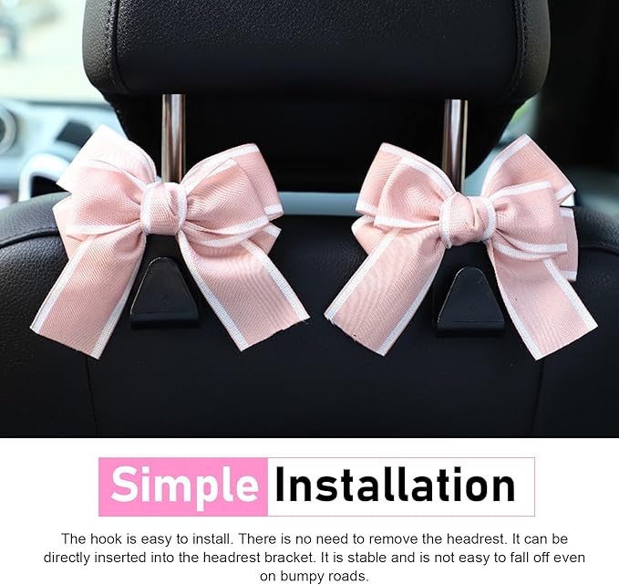 2 PCS Car Purse Hooks, Bow-Shaped PVC Seat Back Hangers, Multi-Functional Storage for Handbags & Shopping Bags, Universal for Most Cars, Trucks, SUVs (Pink)