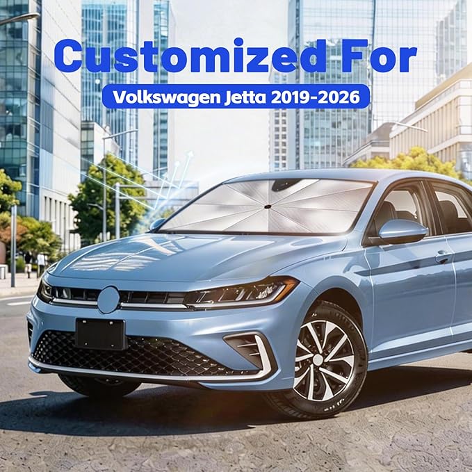Car Windshield Sun Shade for Volkswagen Jetta 2019-2026 –[Reflective Coated Fabric] Sunshade Umbrella for Front Window, Car Shades Sun Visor Keep Car Cool and Protects Interior, 1:1 Exact Fit