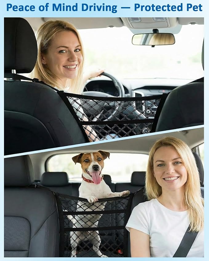 Dog Barrier for SUV, Car Net for Dogs, Universal Mesh Pet Divider Storage Net & Pet Barrier Between Seats, Easy Install, Car Divider for Driving Safely with Children & Pets