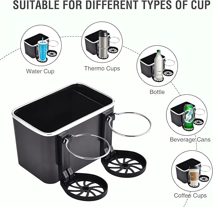 Car Armrest Storage Box with 2 Cup Holders - 2024 New Between Car Seat Organizer with Cup Holder, Universal Car Arm Rest Storage Box Organizer (Holder A)