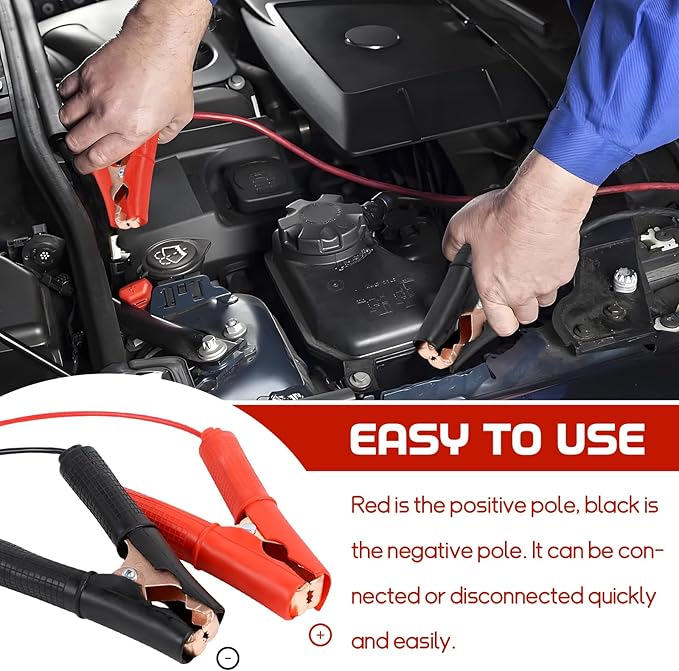 wuyaoyao 2PCS Battery Alligator Clips Booster Jumper Cable 30A, 5.9ft 13AWG Alligator Clips to O Ring Terminal Harness Wire, Extension Cord for 12V/ 24V Car Battery Charging Charger (5.9ft)