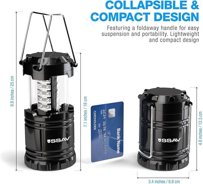 8 Pack LED Camping Lantern, LED Lanterns, Suitable Survival Kits for Hurricane, Emergency Light for Storm, Outages, Outdoor Portable Lanterns, Black, Collapsible | Batteries Included