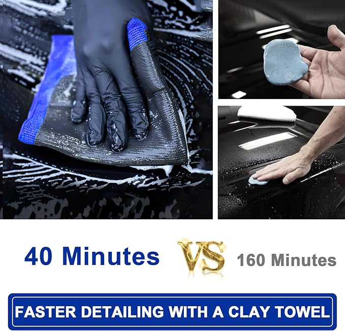Clay Towel Auto Detailing 4 Pack - Fine Grade Microfiber Car Chamois Towel - DIY Detail Clay Bar Alternative(Blue)