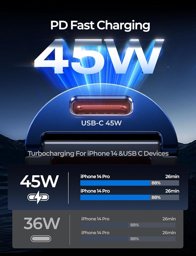 AINOPE 90W Super Fast Car Charger, Invisible USB C 45W Car Charger Fast Charging Type C, [Mini&Metal] Cigarette Lighter USB Adapter Fits Samsung Galaxy S25 Ultra S24 iPhone 16 15 Pro Max Piexl, Blue