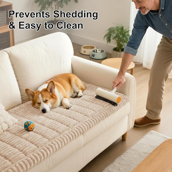 Smiry Couch Cover for Dogs Washable, Non Slip Fuzzy Pet Couch Covers for 3 Cushion Sofa Pet Friendly, Thick Soft Sofa Slipcovers Cushion Protector (Apricot, 27.6" x 27.6")