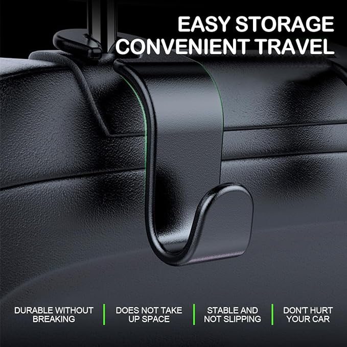 Osilly Car Seat Headrest Hook, 4 Pack Auto Seat Hanger Storage Organizer for Purse Handbag Coats Grocery Bags, Automotive Interior Accessories, Universal Vehicle Backseat Hanging Hook (Black)
