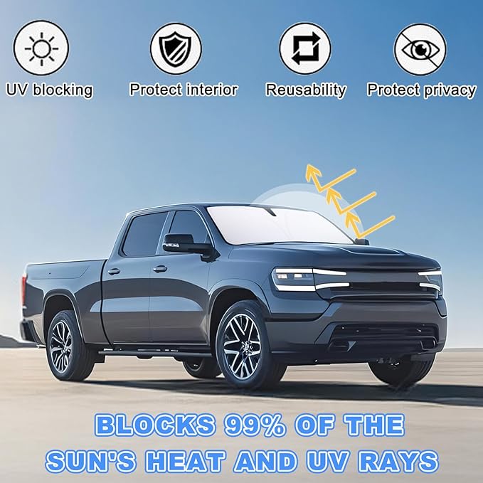 Premium Windshield Sun Shade for 2019-2025 2026 Dodge RAM 1500, Reflective 310T Material Front Window Sun Visor Blocks UV Rays Foldable Sunshade
