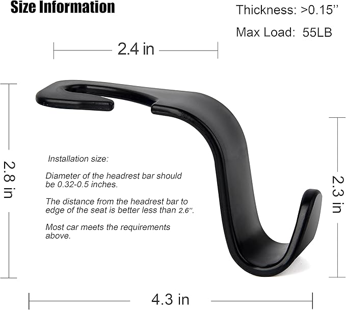 Amooca Car Seat Headrest Hook Cute Bowknot Vehicle Hanger Car Storage Organizer for Handbag Purse Coat Grocery Bag Black