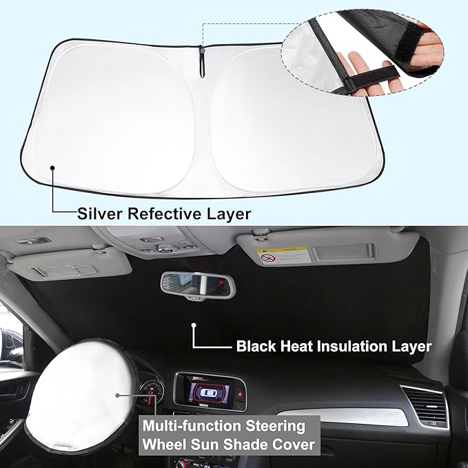 TINGLU Sun Shade for BMW 3 Series 2019-2025 2026 Accessories Windshield Sun Shade Window Shade UV Rays Protection Sun Visor Cover with Steering Wheel Sunshade Storage Bag