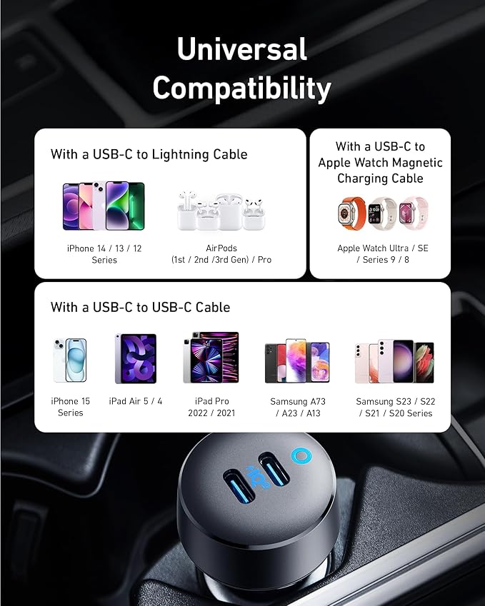 Anker USB C Car Charger, 40W 2-Port PowerIQ 3.0 Type C Adapter, iPhone 17 Car Charger, PowerDrive III Duo with Power Delivery for iPhone 17/17 Pro Max/16/15/14 Series, Galaxy S24/23,AirPods and More