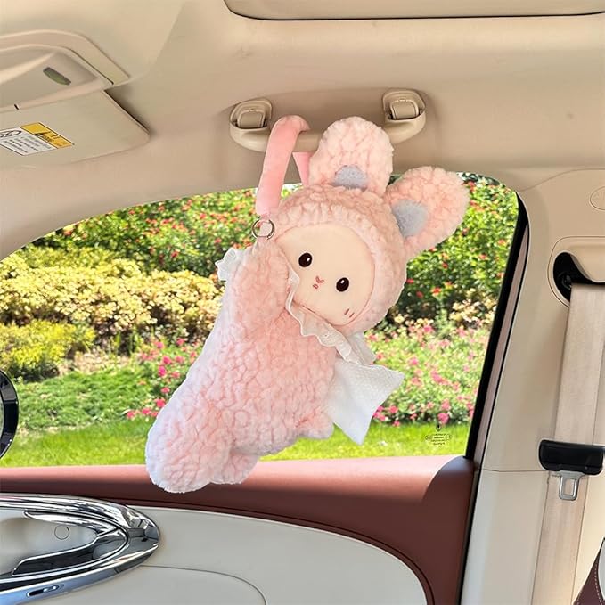 Elephant Tissue Box Cover Plush Tissue Box Holder for Car, Home, Decorative Holder/Organizer for Bathroom Vanity Countertop, Nightstands, Office Desk-Bunny