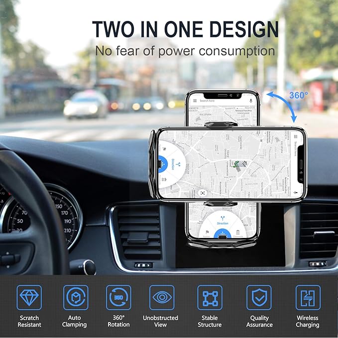 Wireless Car Charger Mount, 15W Qi Fast Charging Auto-Clamping Phone Holder, Vent/Mount Compatible with iPhone 13/12/11/X/8, Samsung S20/S10/Note20/Note10