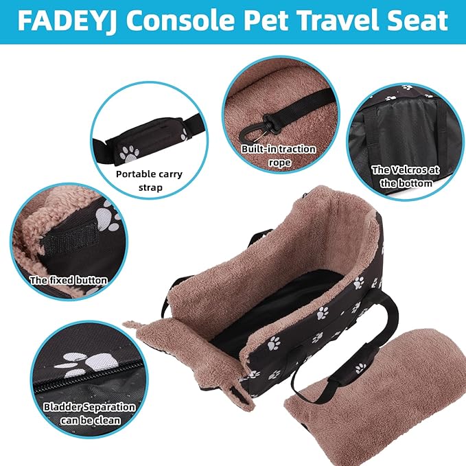 Center Console Dog Car Seat, Pete Console Car Seat for Cats Dogs Middle (Black)
