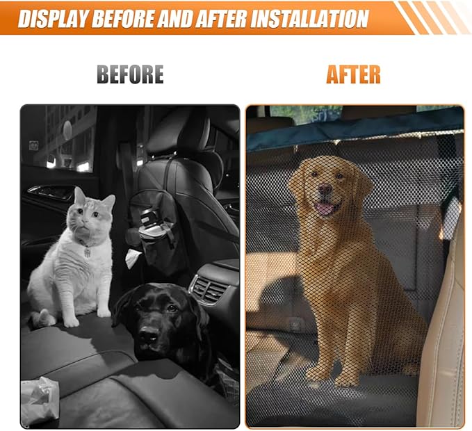 YoRise Car Dog Barrier Net, Multifunctional Automotive Pet Protection Net Barrier with Adjusting Rope & Hook, Universal Vehicle Backseat Mesh Safety Divider for Car, SUV, Pickup(S)