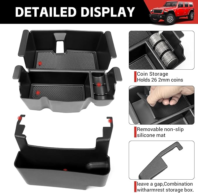 Center Console Hanging Organizer for 2018-2025 Jeep Wrangler JL JLU 4XE/Gladiator JT Center Console Armrest Box Storage Tray for Wrangler&Gladiator(Hanging+Center Console Armrest Organizer)