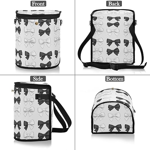 Car Trash Can Black White Bows Car Garbage Bag with Lid Hanging Waterproof Leak Proof Vehicle Storage Bin