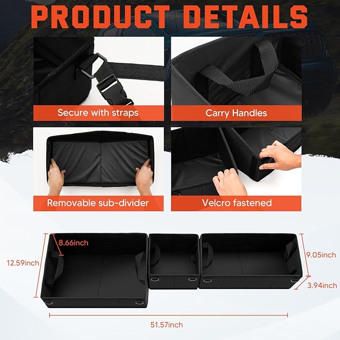 Foldable Under Seat Storage Organizer for 2019-2025 2026 Chevy Silverado/GMC Sierra 1500 & 2020-2025 2500HD/3500HD - 600D Oxford Cloth Double & Crew Cab Underseat Waterproof Tool Box Accessory