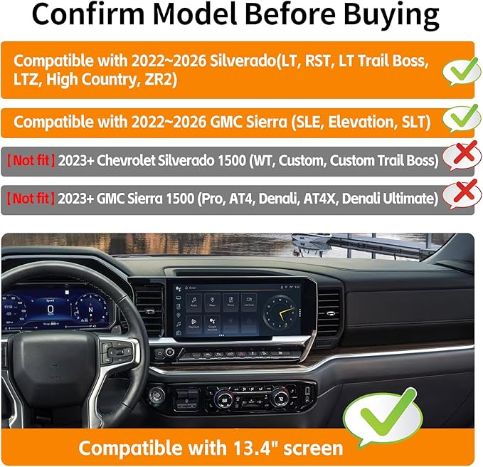 13.4”Screen Dashboard Phone Holder Compatible with 2022-2026 Chevy Silverado&GMC Sierra Center Console Organizer Dash Phone Mount Dash Tray for Silverado Accessories(Silverao/Sierra 22-26)