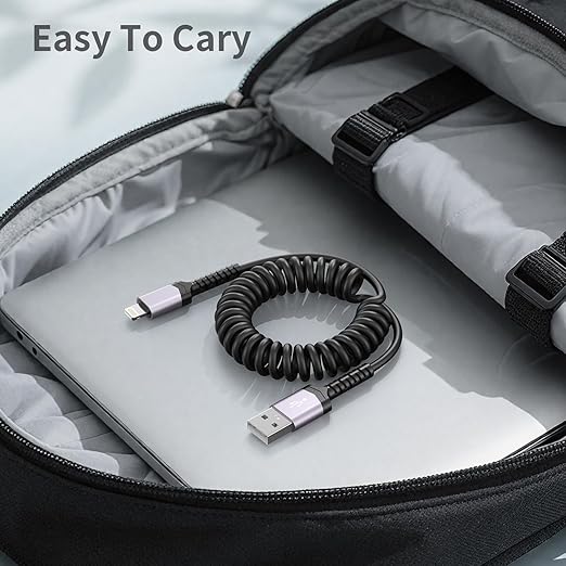 3 Pack Coiled Lightning Cable for Car [MFi Certified] Retractable iPhone Charger Apple CarPlay USB to Lightning Cord Fast Charging for iPhone 14 13 12 11 Pro Max Mini XR XS 8 SE