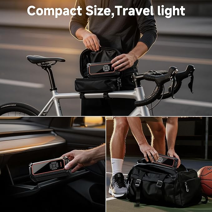 OlarHike Cordless Tire Inflator Portable Air Compressor,Mini Bike Pump with LED Light & Digital Pressure Gauge, Dual Power Air Pump for Car Tires, Motorcycle, Bicycle, Ball