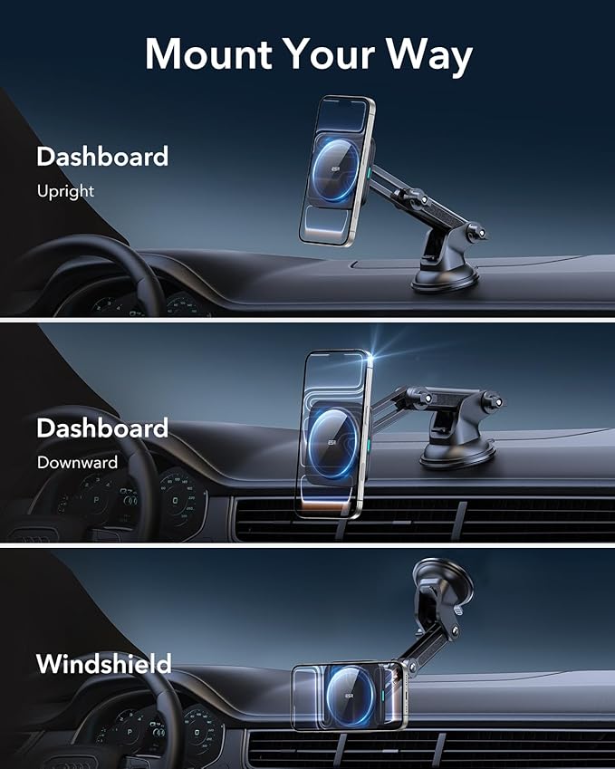 ESR for MagSafe Car Mount Charger, for Magsafe Car Charger, Dashboard Suction Cup Magnetic Car Mount, 360° Rotation, Magnetic Car Phone Holder for iPhone 17e/17/16/15/14/13/12, S26/S25, Fast Charging
