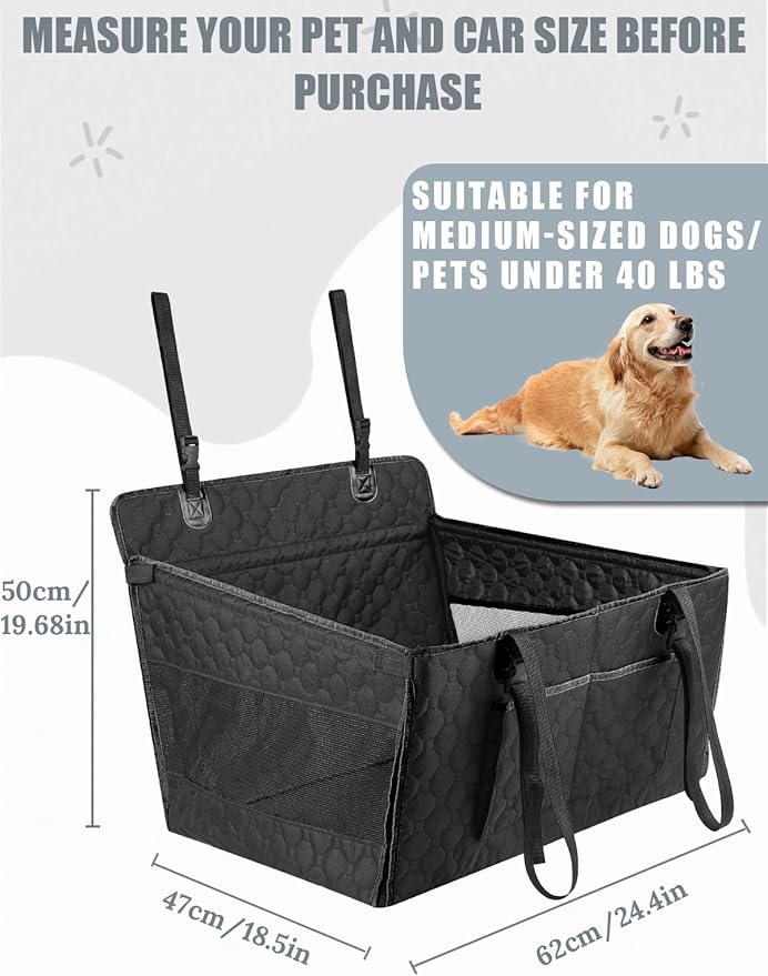 Prpeko Dog Car Seat for Large Dogs,Waterproof Fabric with Breathable Mesh&Adjustable Dog Seat Belt for Car,Dog Bed for Back Seat Up to 40 LB-Medium