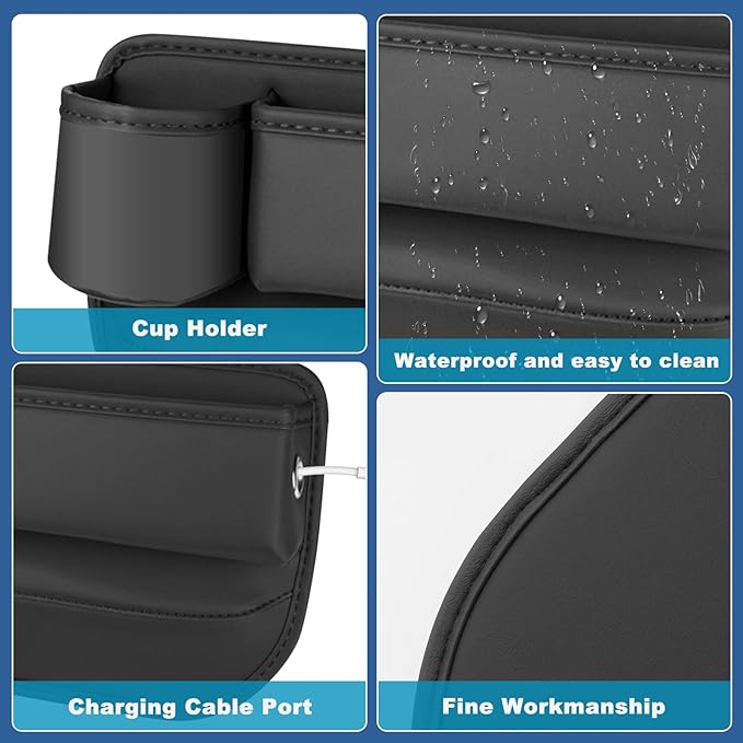 2 Pack Car Seat Gap Filler with Cup Holder,Car Leather Cup Holder Gap Bag Cars Front Seat Gap Filler with Cup Holder Black Seat Gap Storage Box