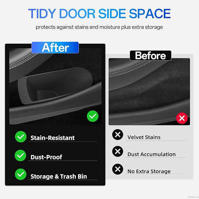 2 PCS Car Front Door Trash Can for Tesla New Model Y Juniper 2025 2026 Side Door Portable Small Garbage Storage Bin Waterproof ABS Front Seat Garbage Can Bin for Refresh Model Y Accessories