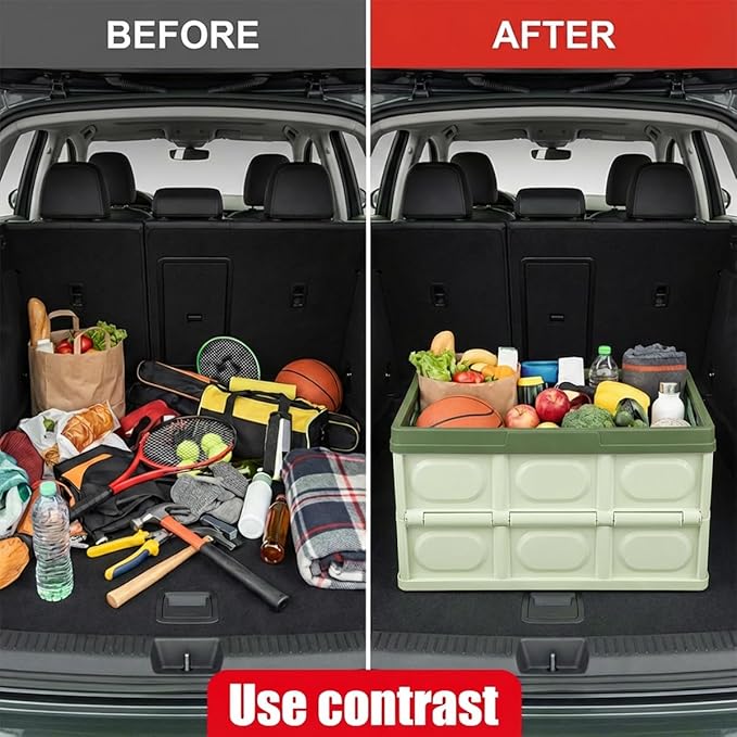 YoRise Car Trunk Organizer, Plastic Waterproof Foldable Car Cargo Storage Box with Lid, Universal Portable Automotive Tool Container Accessories for SUV Truck Sedan (Green)