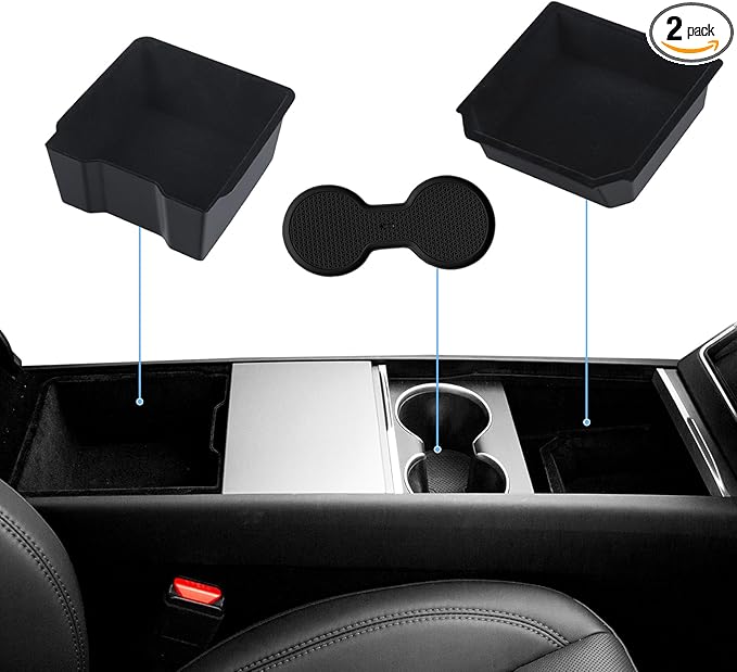 2026 Center Console Organizer for Tesla Model Y Juniper Accessories & Model 3 Highland 2026-2024 Flocked Storage Organizer Set Center Console Box, Armrest Box and DIY Cup Mat