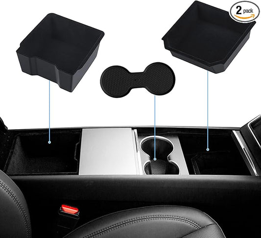 2026 Center Console Organizer for Tesla Model Y Juniper Accessories & Model 3 Highland 2026-2024 Flocked Storage Organizer Set Center Console Box, Armrest Box and DIY Cup Mat