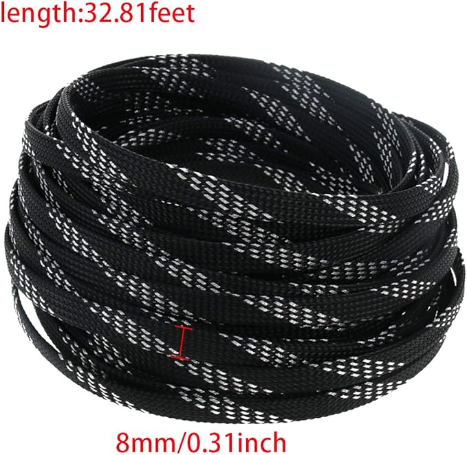 Aicosineg Cable Sleeve Braided Sleeving PET Wire Loom Tubing Cable 32.81ft-1/3inches Wrap Protector for HiFi Audio and Video Headphone Cable Protect Wires from Chewing of Pets Black and Silver
