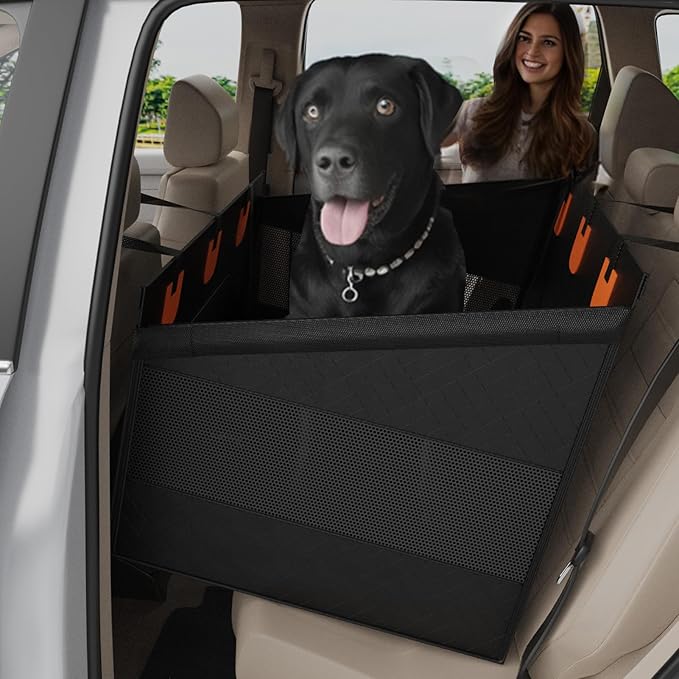 Medium Dog Car Seat, Hard Bottom Car Seats Cover for Dogs, Waterproof Non-Slip Foldable Back Seat Extender for Small to Medium Size Dog, Backseat Cover for Dogs in Vehicle SUV Truck, Black M