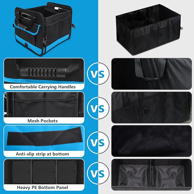 Trunk Organizer for Car, Car Storage Organizer with 2 adjustable straps, 95L Large Capacity Cargo Organizer for Suv, Truck, Sedan, Waterproof Portable Car Organizers for Women Men（Blue）