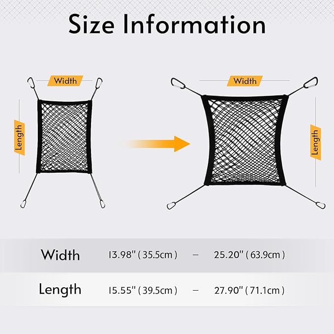 rabbitgoo Dog Car Net Barrier for SUVs, Pet Barrier with Metal Hooks & Stretchable Mesh, Car Divider & Storage Bag, Easy to Install, Drive Safely with Children & Pets, 13.98"×15.55"