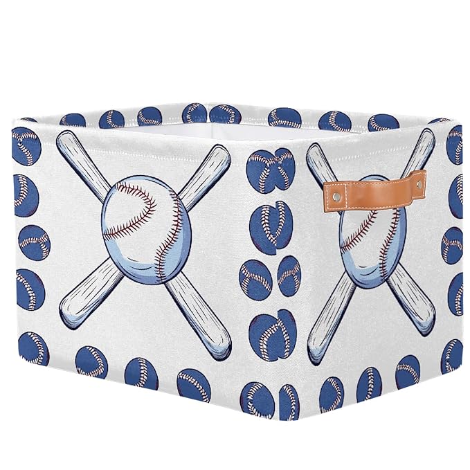 Sport Baseball Storage Baskets for Organizing, Fabric Collapsible Storage Bins Box Baseball Bat Decorative Toy Organizer Baskets for Closet Shelves Gift Basket 1 Pc