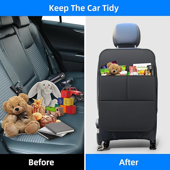 Car Kick Mats Back Seat Protector for Honda Civic with 2 Pocket Storage Organizer - Faux Leather Back Seat Covers for Kids Feet Waterproof Dirt Automotive Accessories (1 Pair,Black)