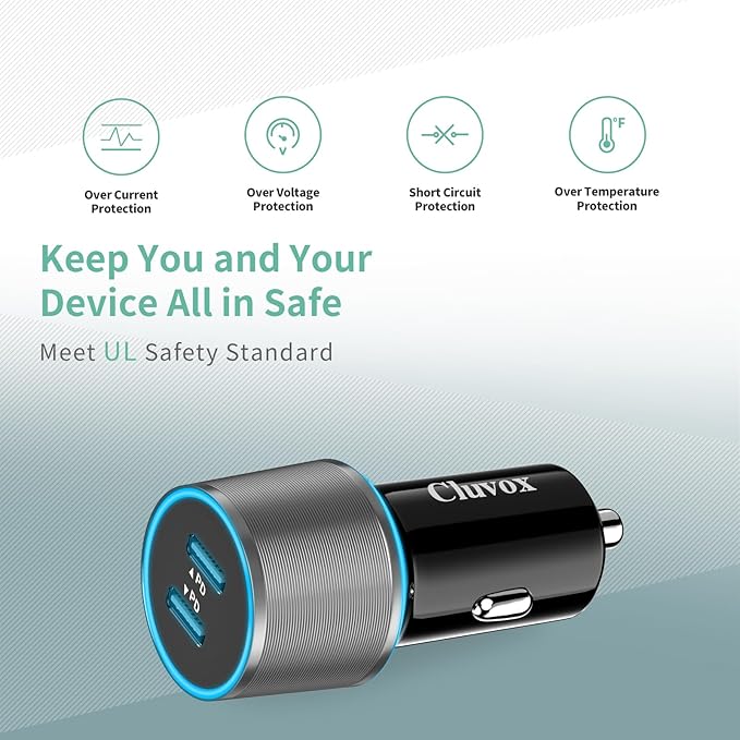 6 Pack 40W USB C Car Charger Fast Charging, Dual 20W Type C Port Cigarette Lighter Adapter, 12V USBC Plug Accessories Bundle for iPhone 17 16, Samsung Galaxy S26, Google Pixel 10 Android Phone- Grey
