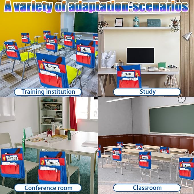 CRASPIRE Classroom Chair Pockets 15.66 x 18.18 inch Red Chairback Buddy Pocket Chart Desk Buddy Pocket Organizer with Label Slot for School Home Classroom Preschool Daycare