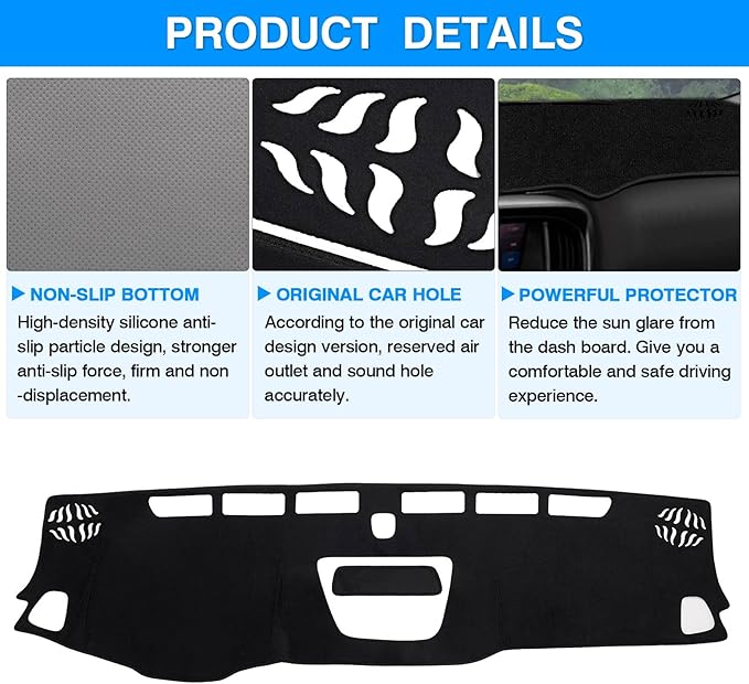 Autorder Dashboard Cover Mat for 2015-2020 2021 2022 Chevrolet Chevy Colorado Accessories Dash Cover Flannel Dash Mat Sunshade Glare UV Rays Protector