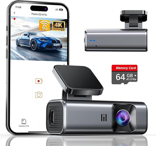 galphi 4K Dash Cam Front, Built-in 5G WiFi, 64GB Card Included, Dash Camera for Cars, Mini Dashcam with Super Night Vision, Loop Recording, G-Sensor, 24 Hours Parking Monitor, Support 256GB Max