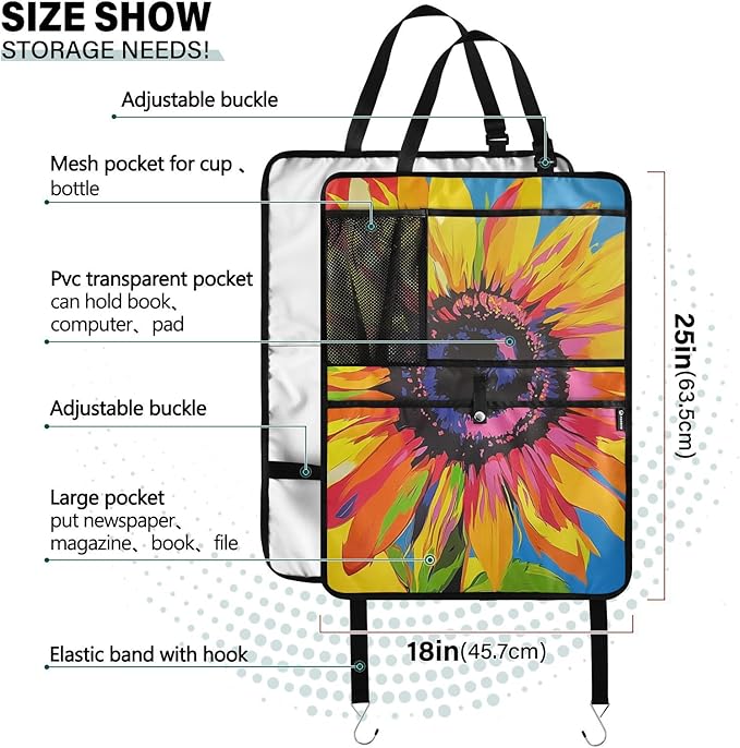 Pop Art Sunflower 2 Pack Backseat Car Organizer with Storage Pockets Seat Back Organizers for Kids Kick Mats Backseat Protector Automotive
